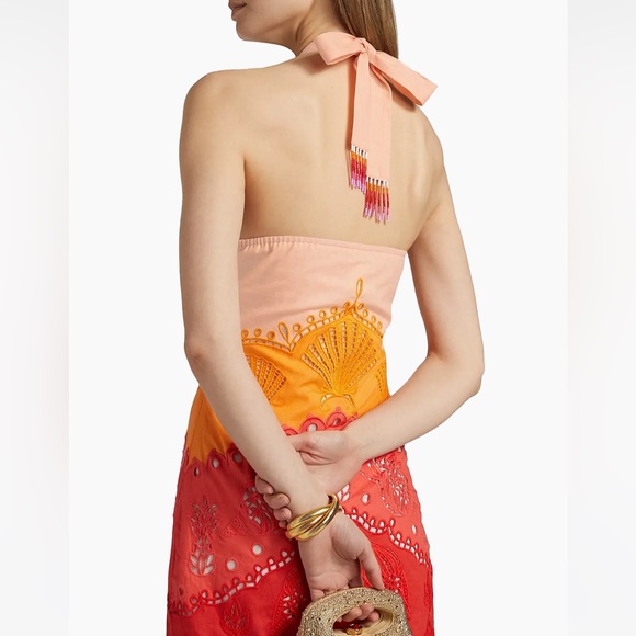 Farm Rio Summer Gradient Richelieu Ombre Midi Dress Orange Size S Small - Picture 6 of 7